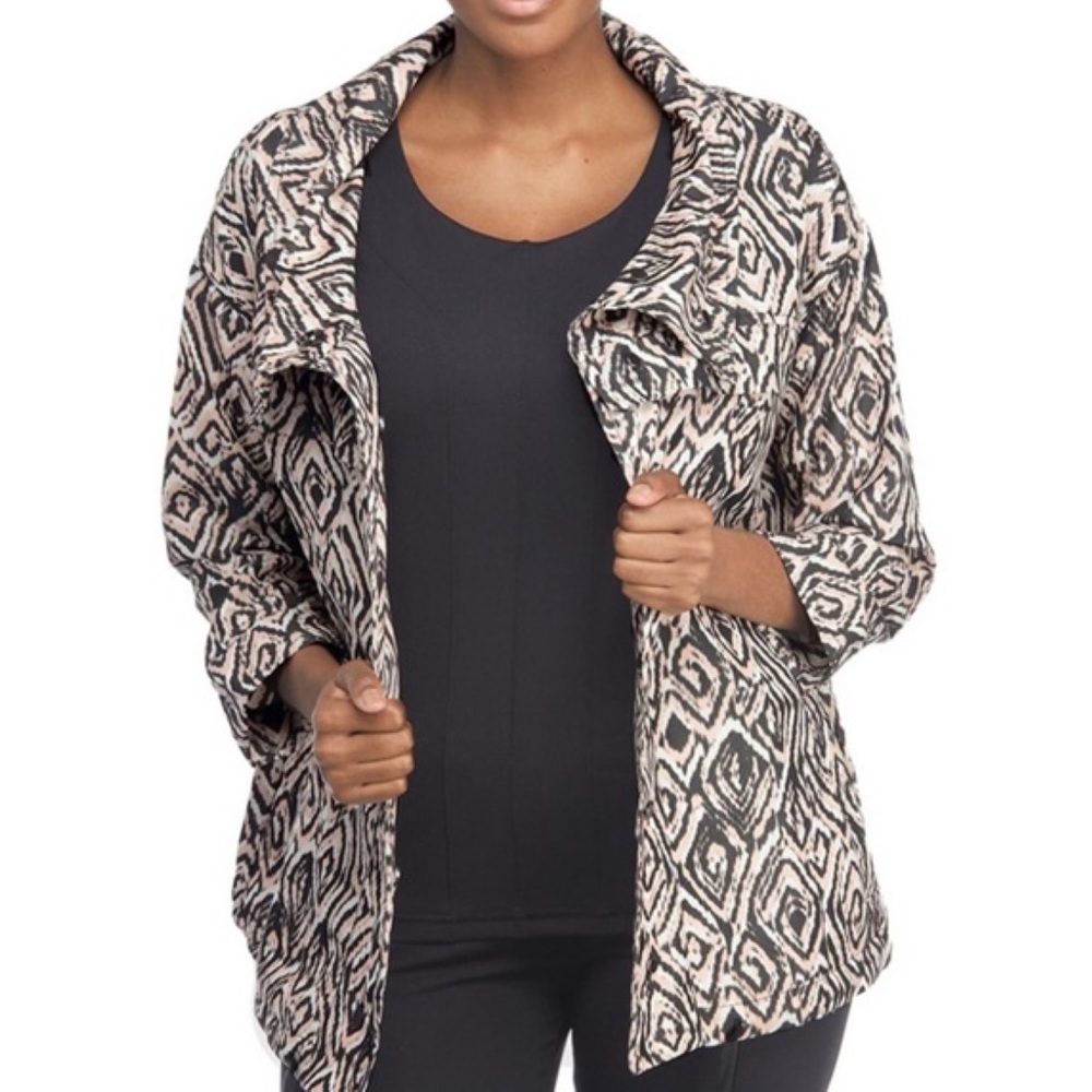 NYDJ Cropped Trench Jacket Diamond Wood Gray Print Lift Tuck NWT